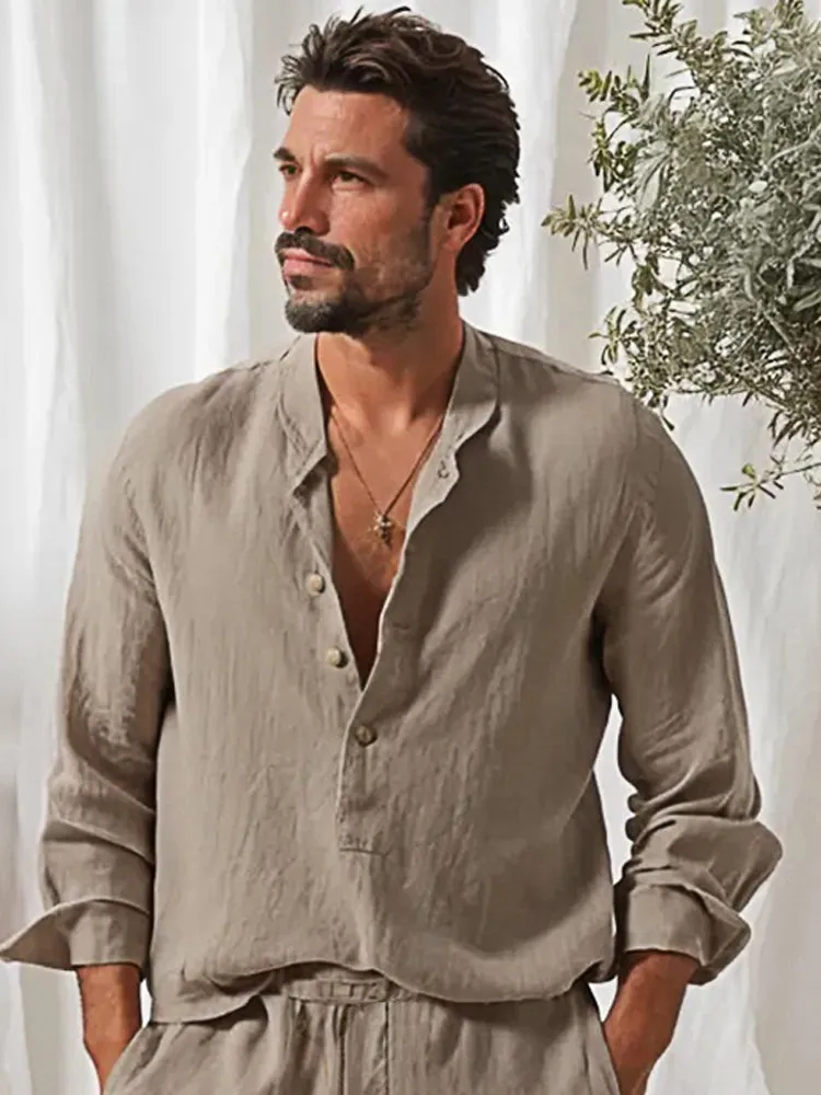 100% Cotton Henley Shirt and Shorts Set