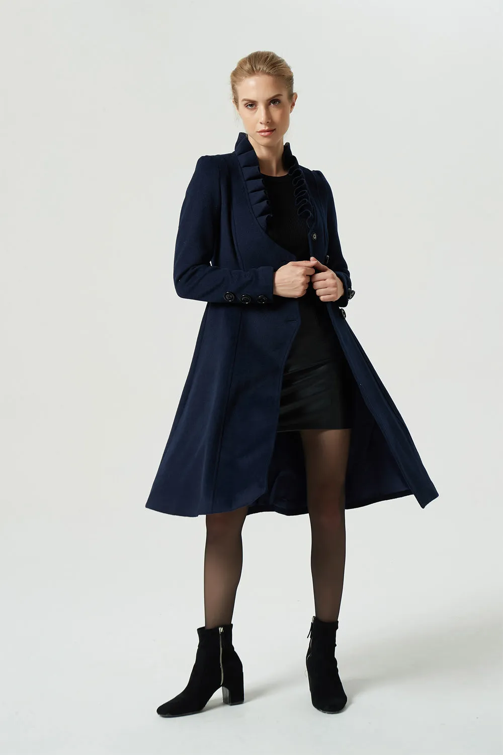 asymmetrical navy blue wool coat 1974#