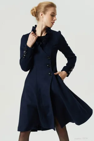 asymmetrical navy blue wool coat 1974#