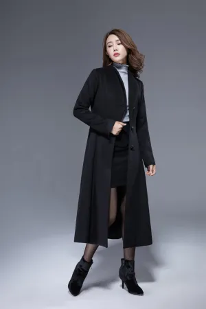 black vintage wool coat womens winter warm jacket 1824#