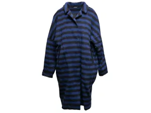 Blue & Black Marimekko Virgin Wool & Mohair Striped Coat Size EU 40