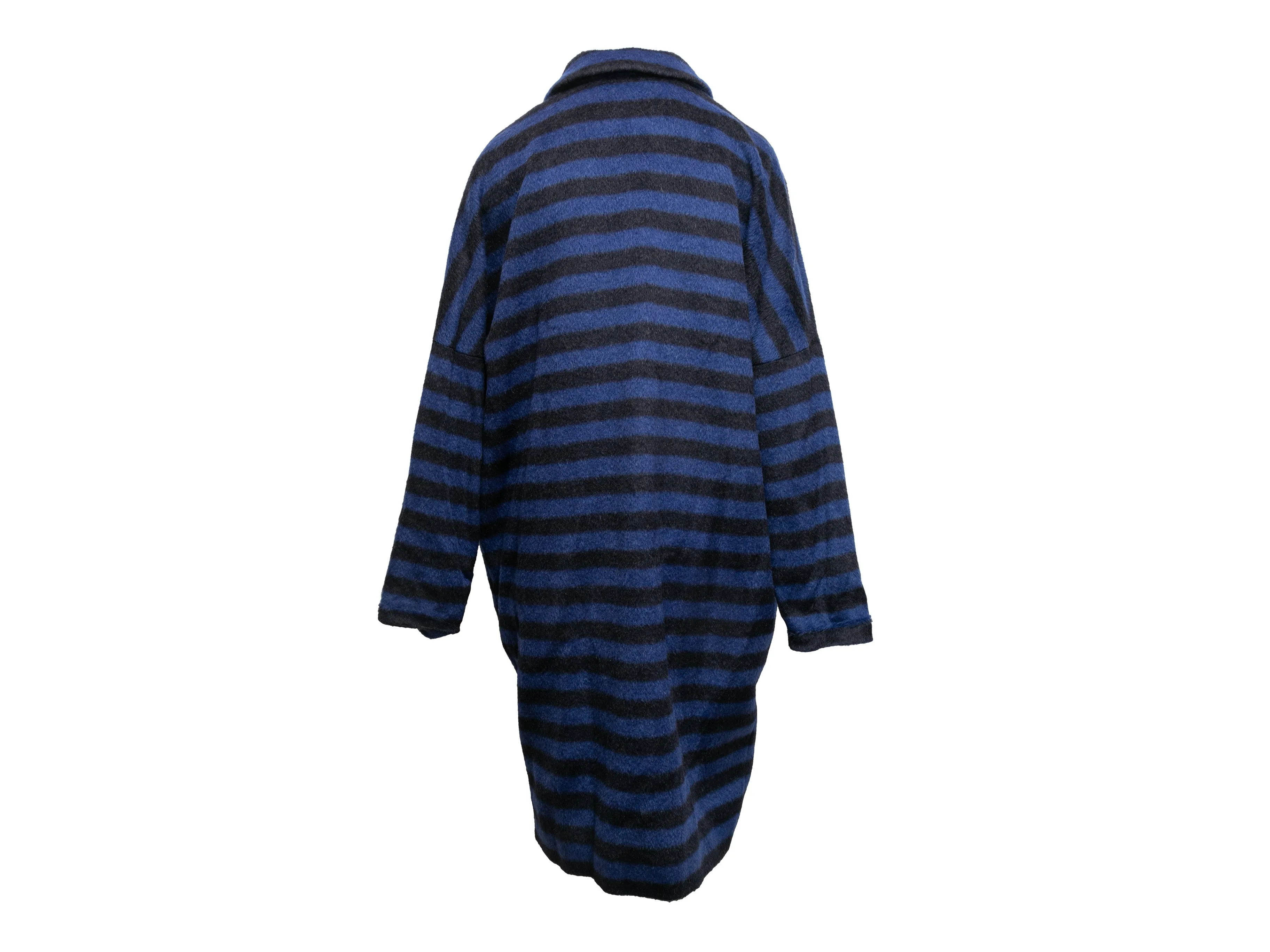 Blue & Black Marimekko Virgin Wool & Mohair Striped Coat Size EU 40