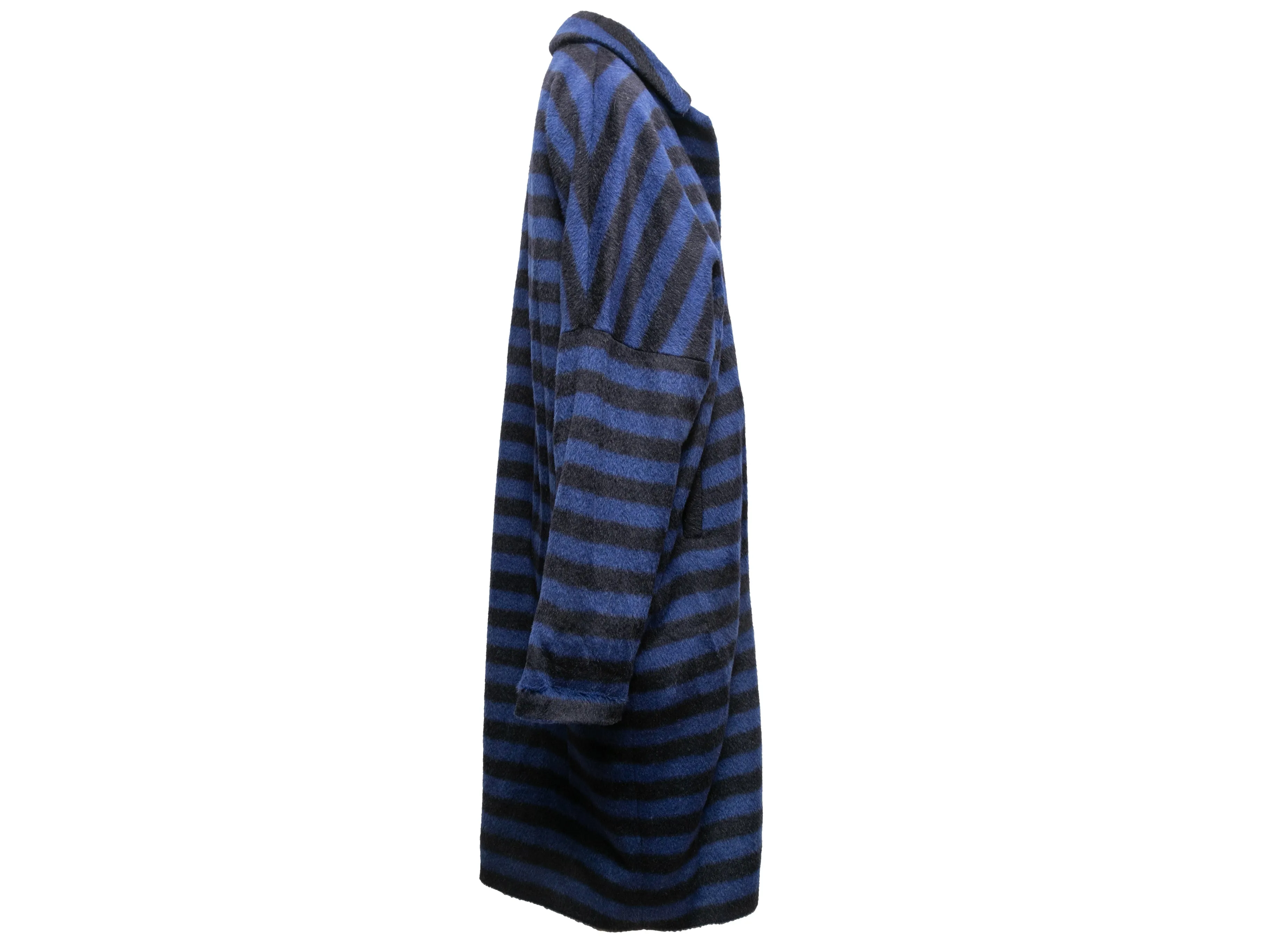 Blue & Black Marimekko Virgin Wool & Mohair Striped Coat Size EU 40