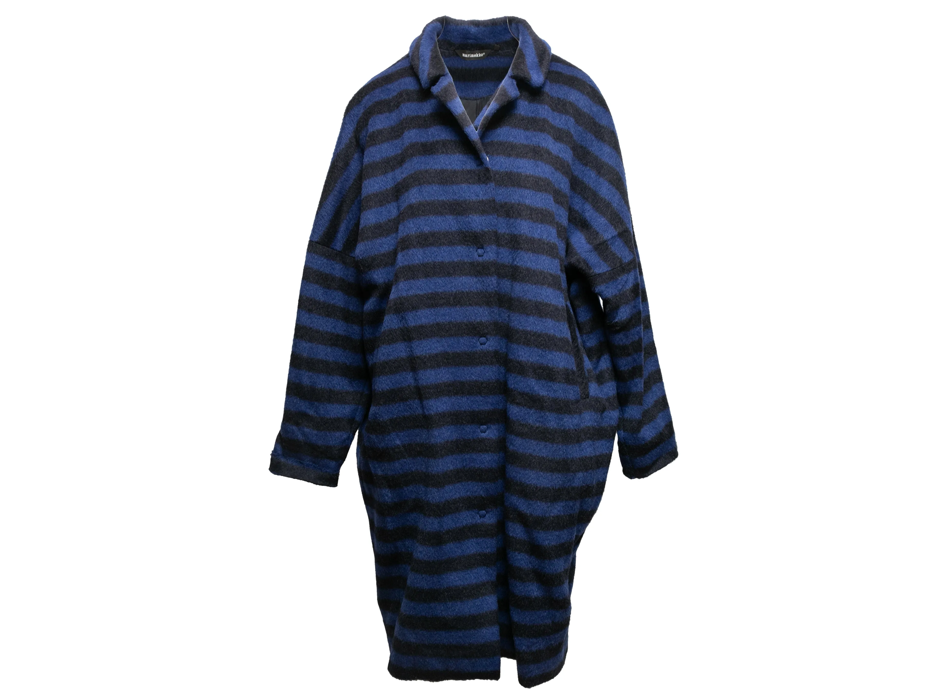 Blue & Black Marimekko Virgin Wool & Mohair Striped Coat Size EU 40