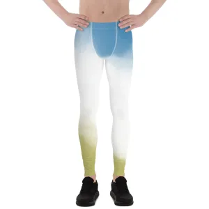 Blue Yellow Abstract Men's Leggings, Best Modern Minimalist Premium Meggings Running Tights-Made in USA/EU