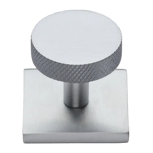 Disc Knurled Cabinet Knob on Square Backplate