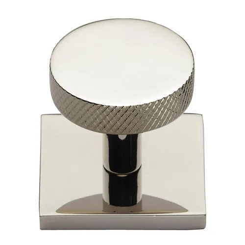 Disc Knurled Cabinet Knob on Square Backplate