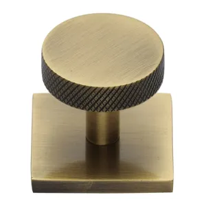 Disc Knurled Cabinet Knob on Square Backplate