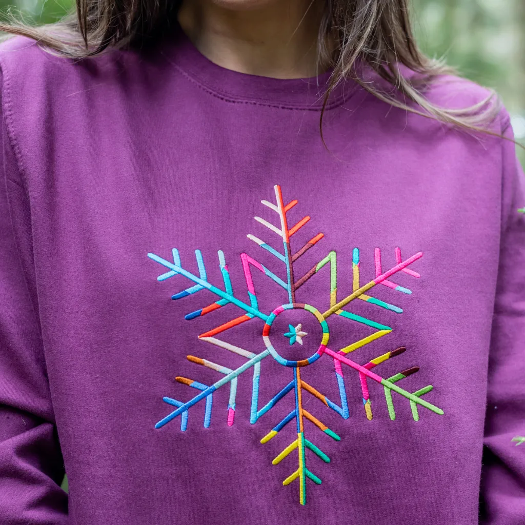 Embroidered Snowflake Christmas Sweatshirt in Black