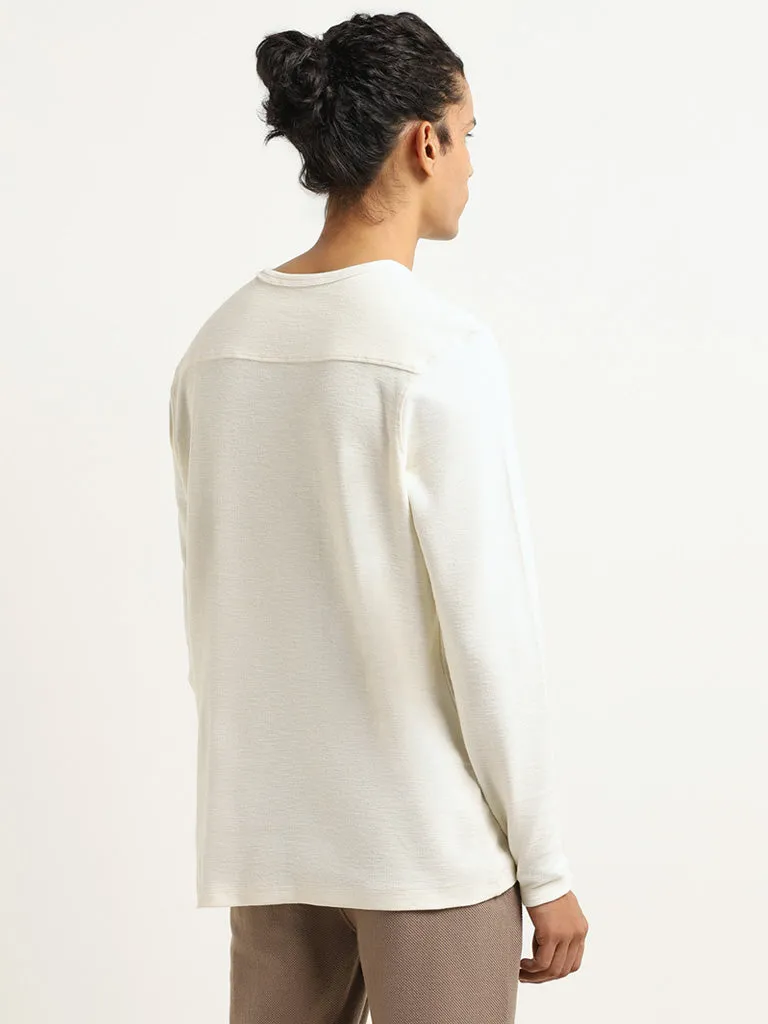 ETA Plain Off-White Cotton Slim Fit T-Shirt