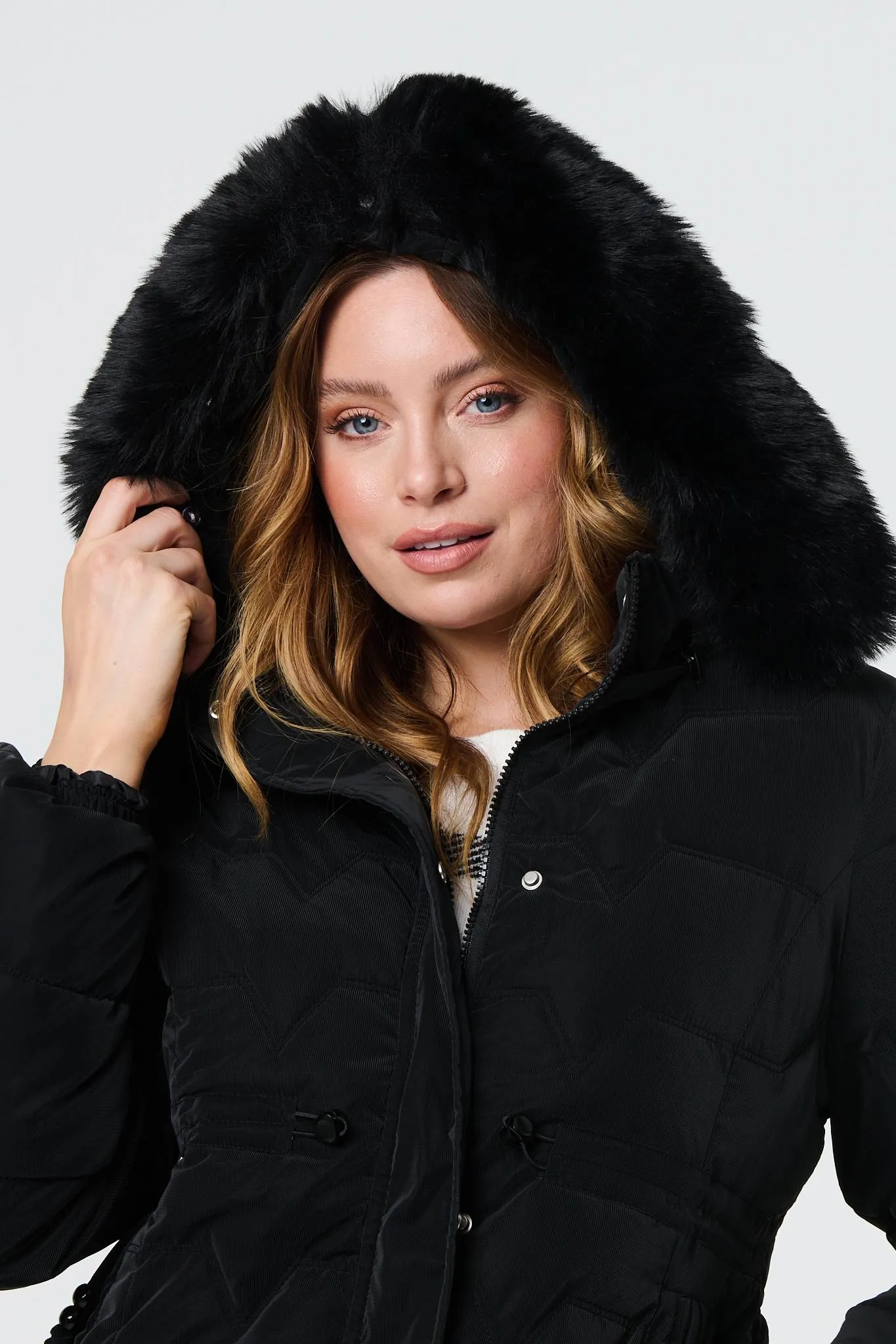 Faux Fur Padded Zip-Up Hooded Jacket