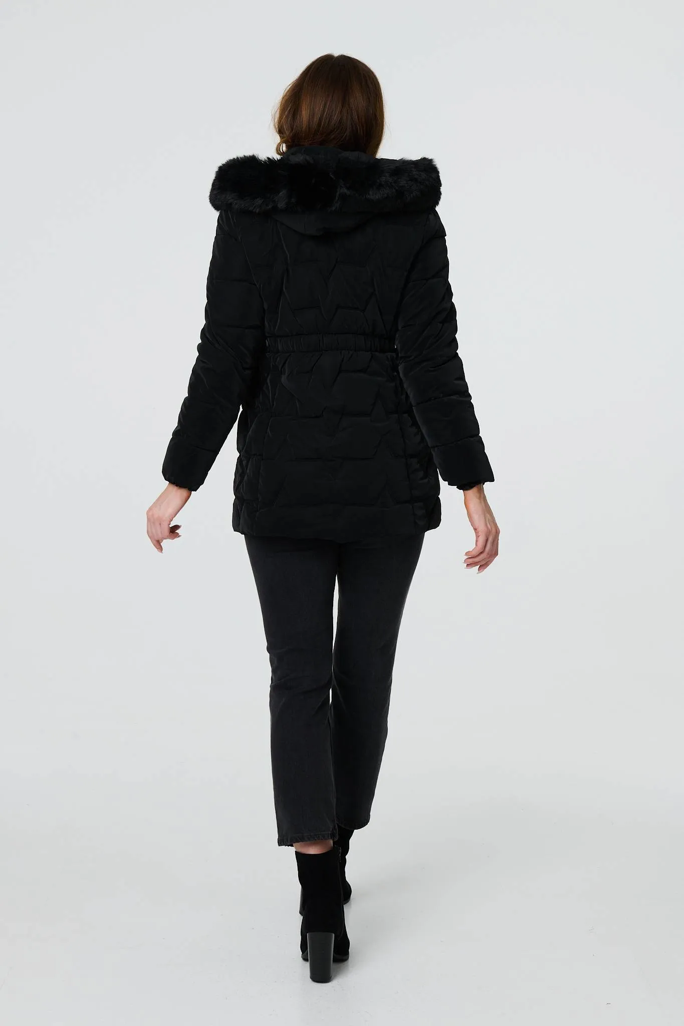 Faux Fur Padded Zip-Up Hooded Jacket