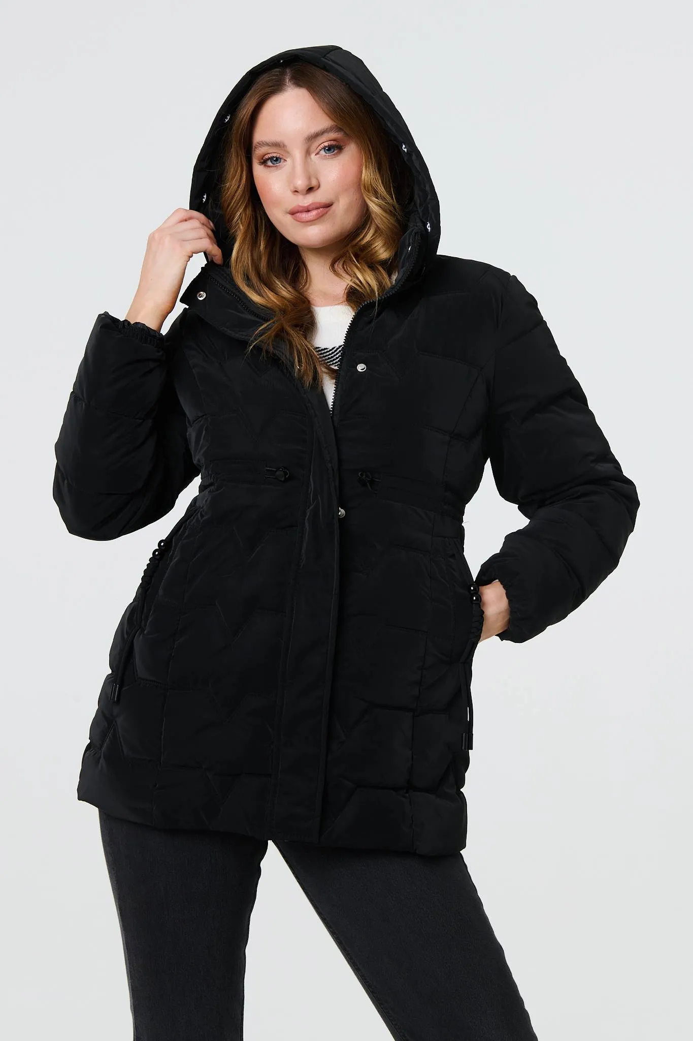 Faux Fur Padded Zip-Up Hooded Jacket