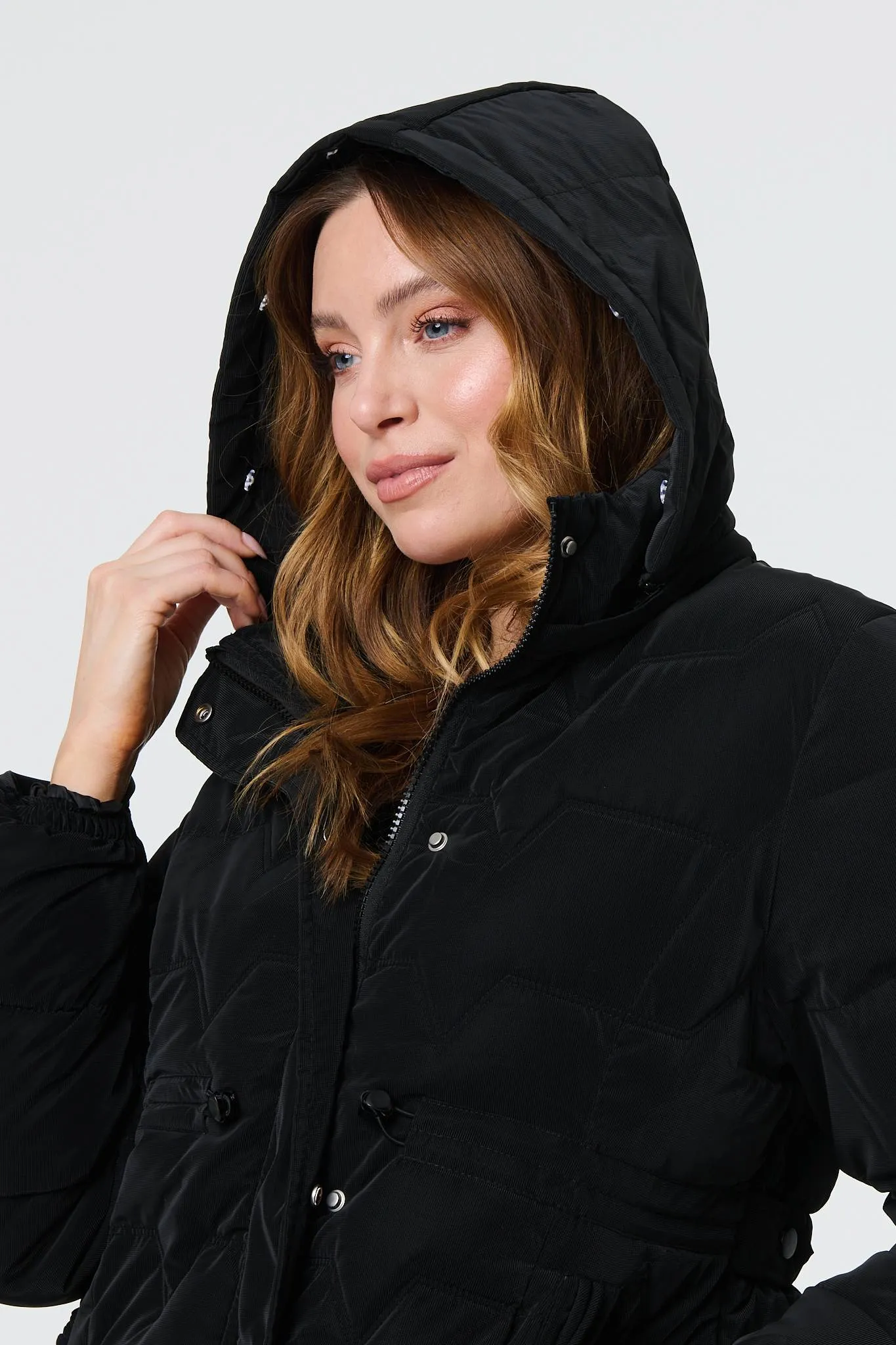 Faux Fur Padded Zip-Up Hooded Jacket