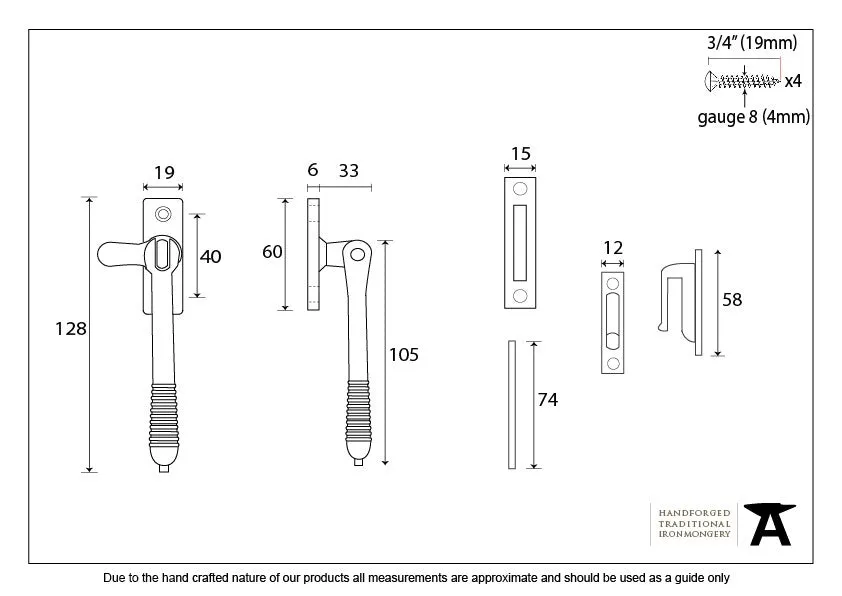 From the Anvil Reeded Casement Fastener