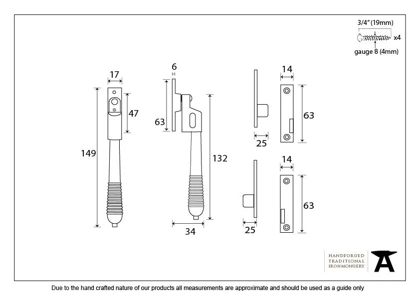 From the Anvil Reeded Casement Night Vent Fastener