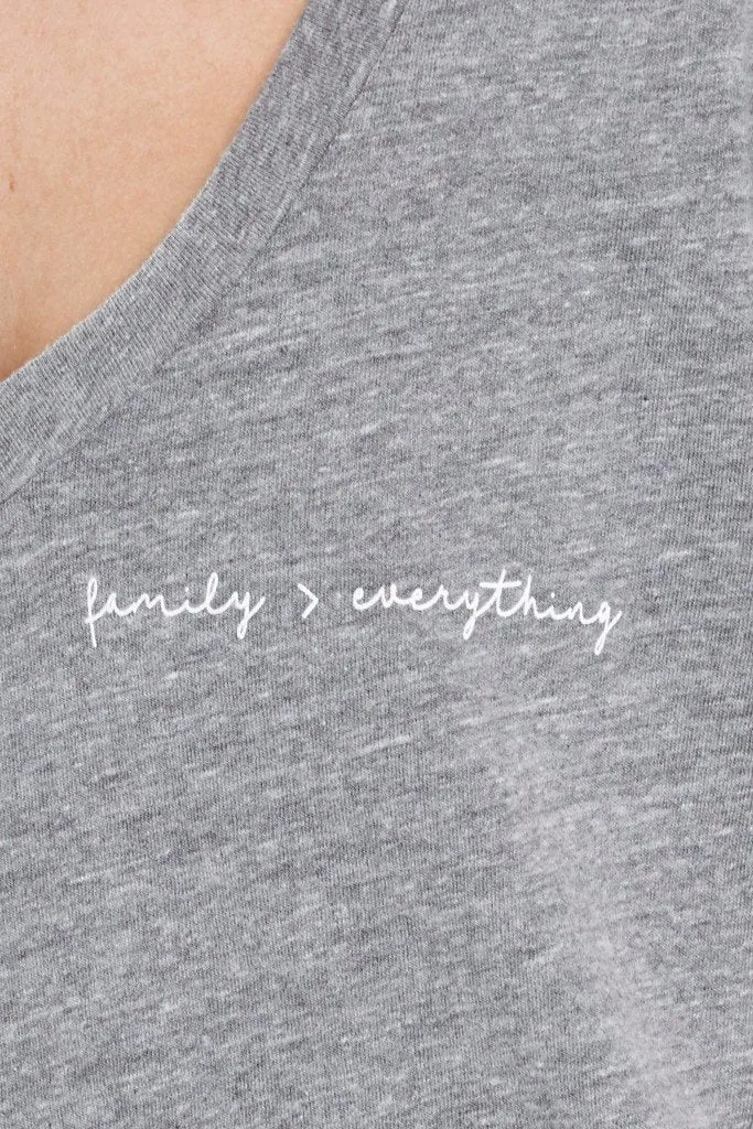 good hYOUman. | "family > everything" V-Neck Tee | Heather Grey