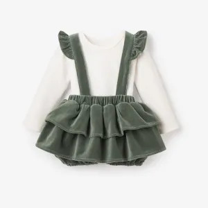 Green Velvet Jumper Skirt Set