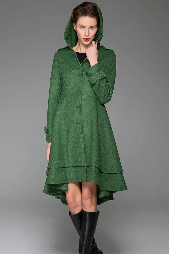 Green wool jacket women winter coat 1411