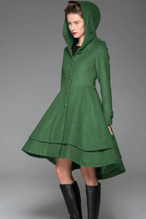 Green wool jacket women winter coat 1411