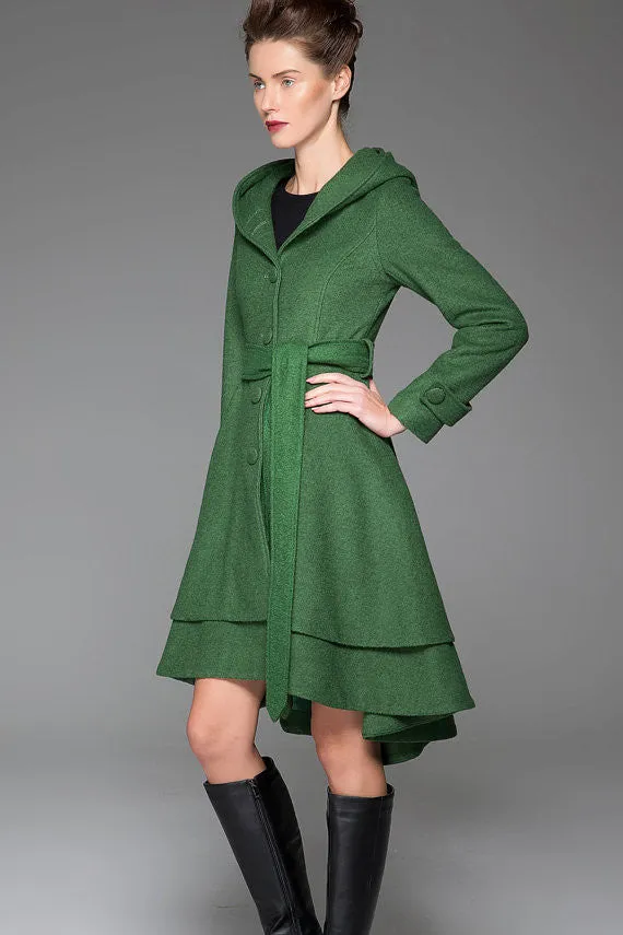 Green wool jacket women winter coat 1411