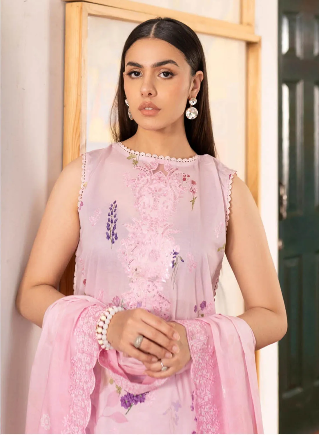 Gulljee Light Pink Unstitched Printed Pakistani Lawn Suit with Embroidery