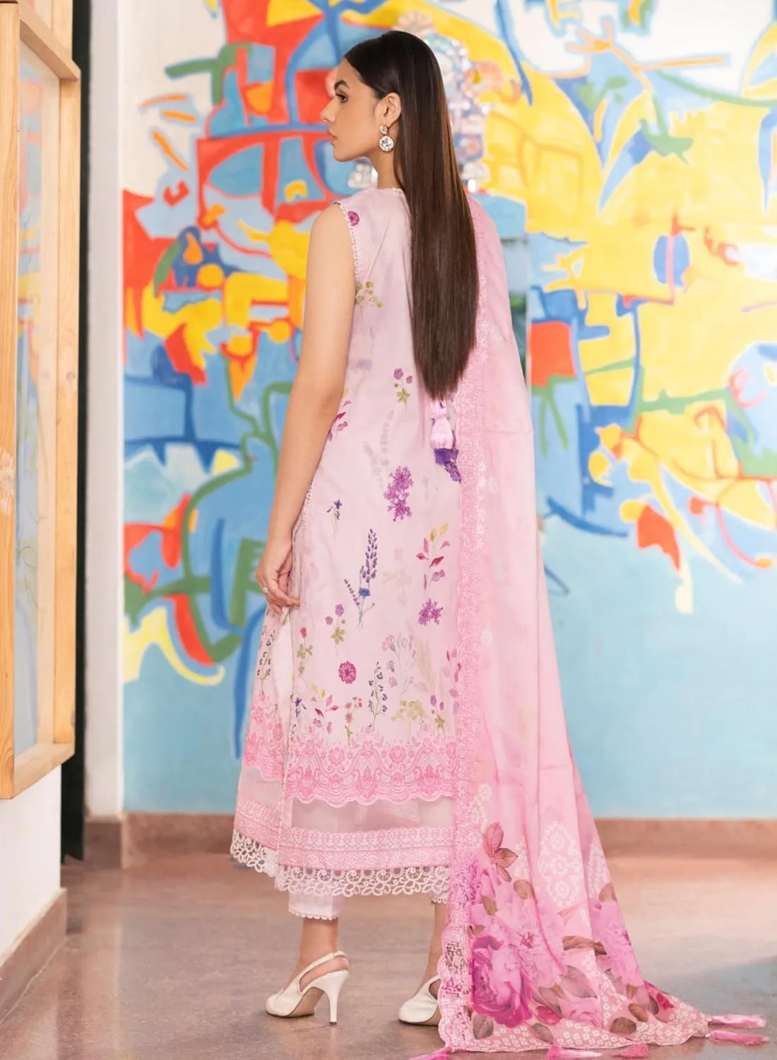 Gulljee Light Pink Unstitched Printed Pakistani Lawn Suit with Embroidery