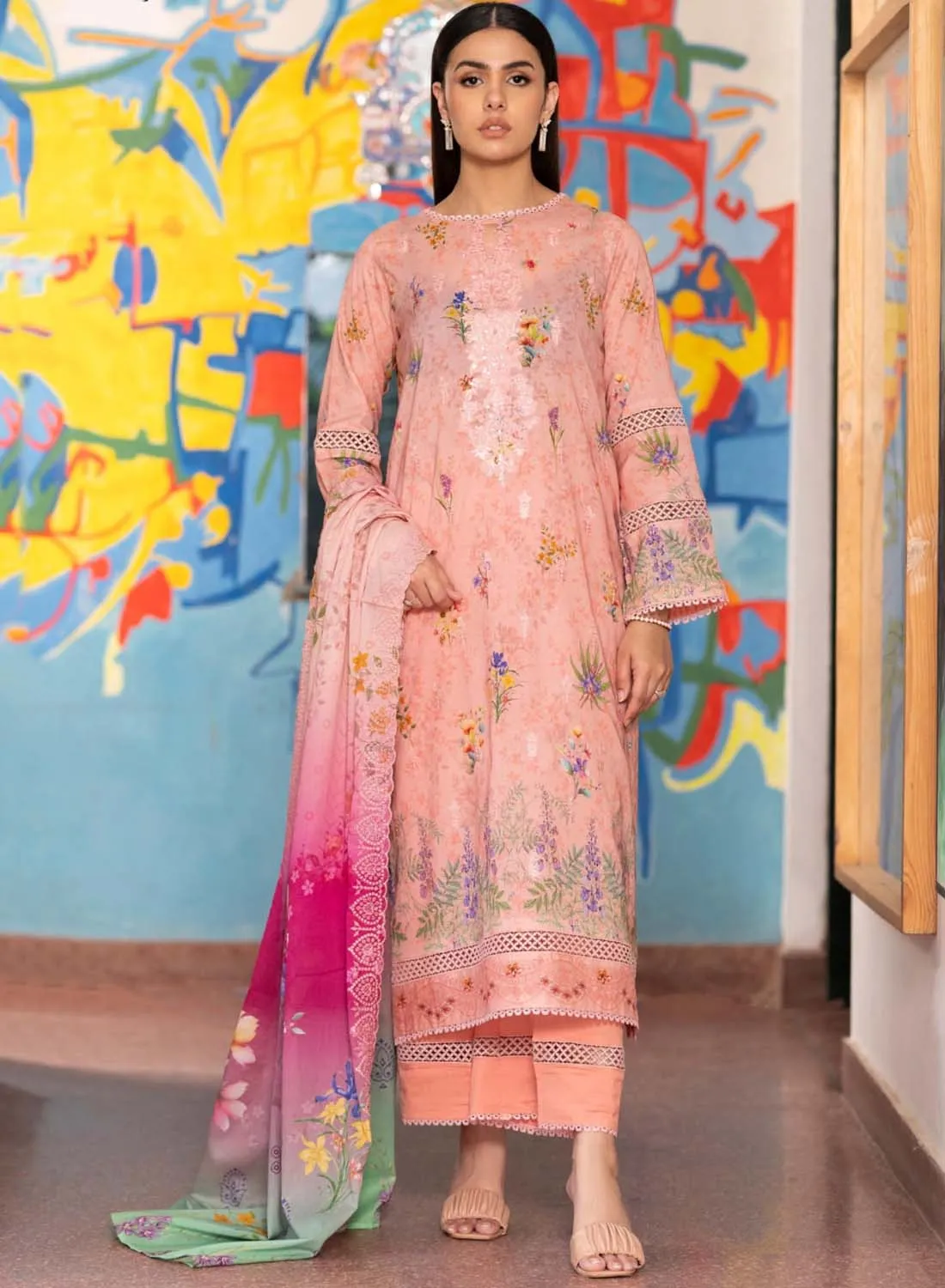 Gulljee Unstitched Printed Pakistani Lawn Suit Set with Embroidery