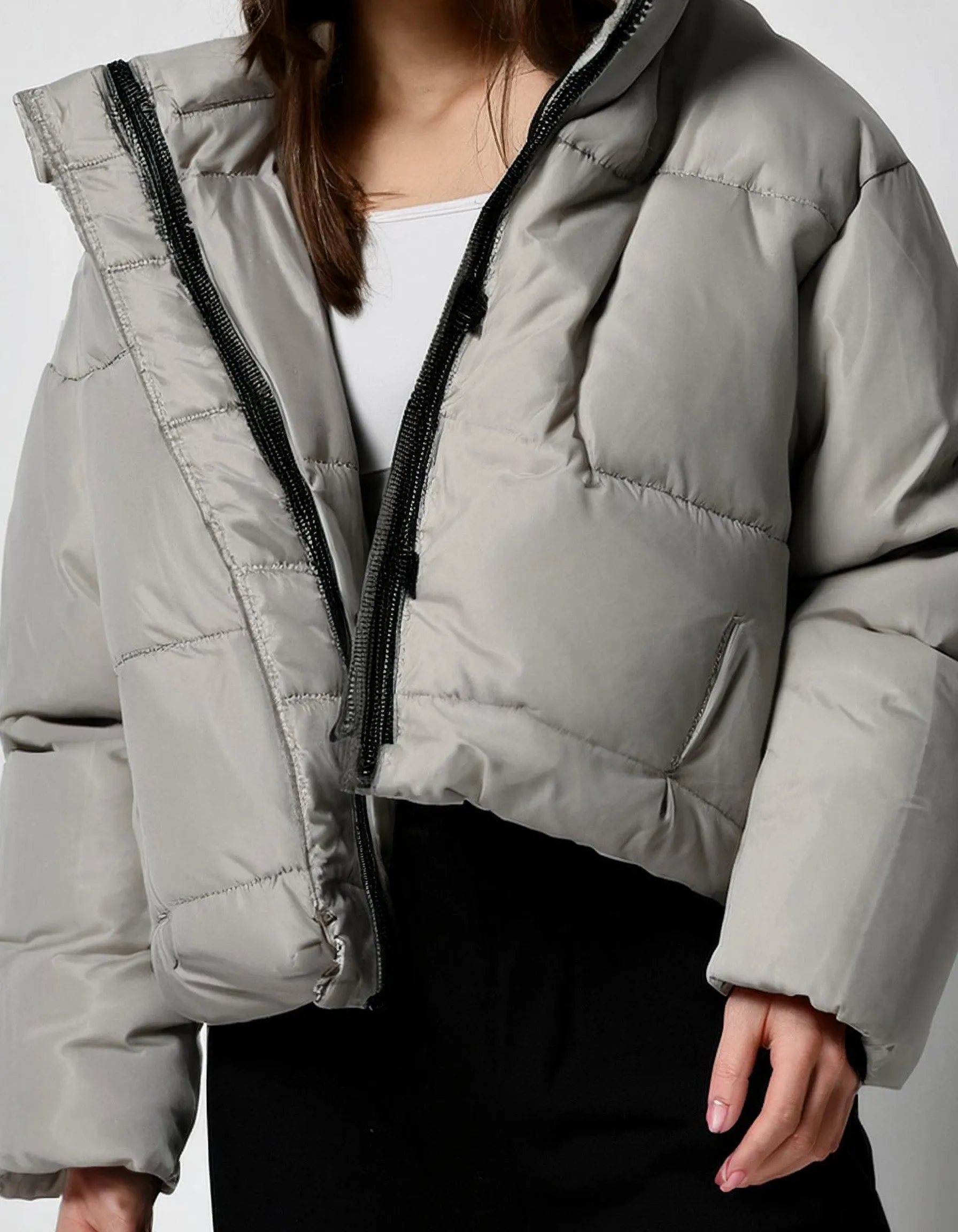 Hooded Heather Gray Puffer Jacket