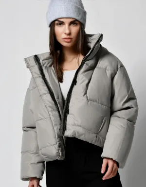 Hooded Heather Gray Puffer Jacket