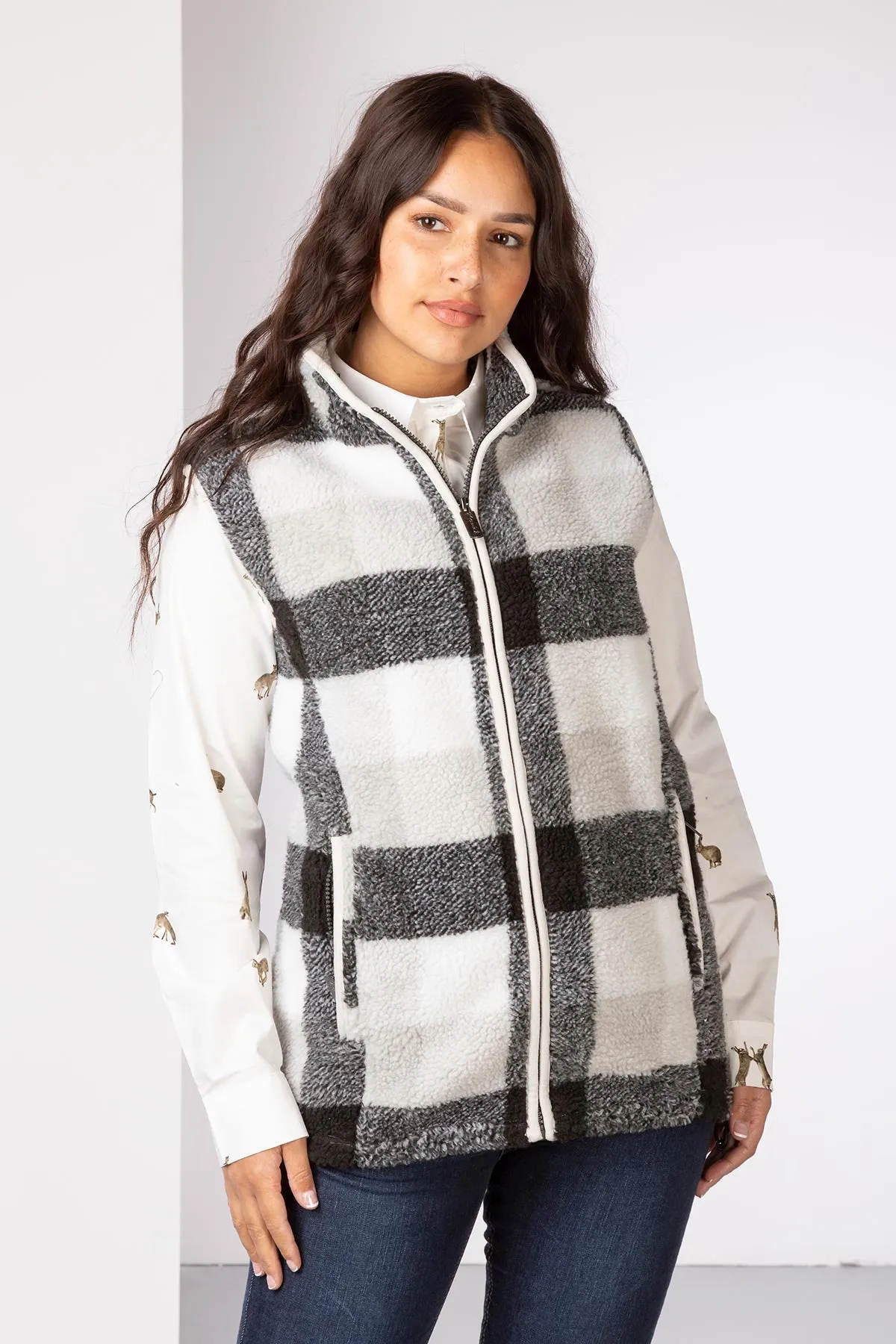 Ladies Sherpa Fleece Checked Gilet - Fimber