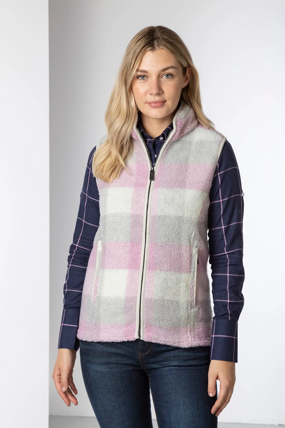 Ladies Sherpa Fleece Checked Gilet - Fimber