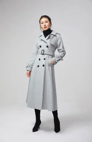 light gray military winter wool coat for women 2201