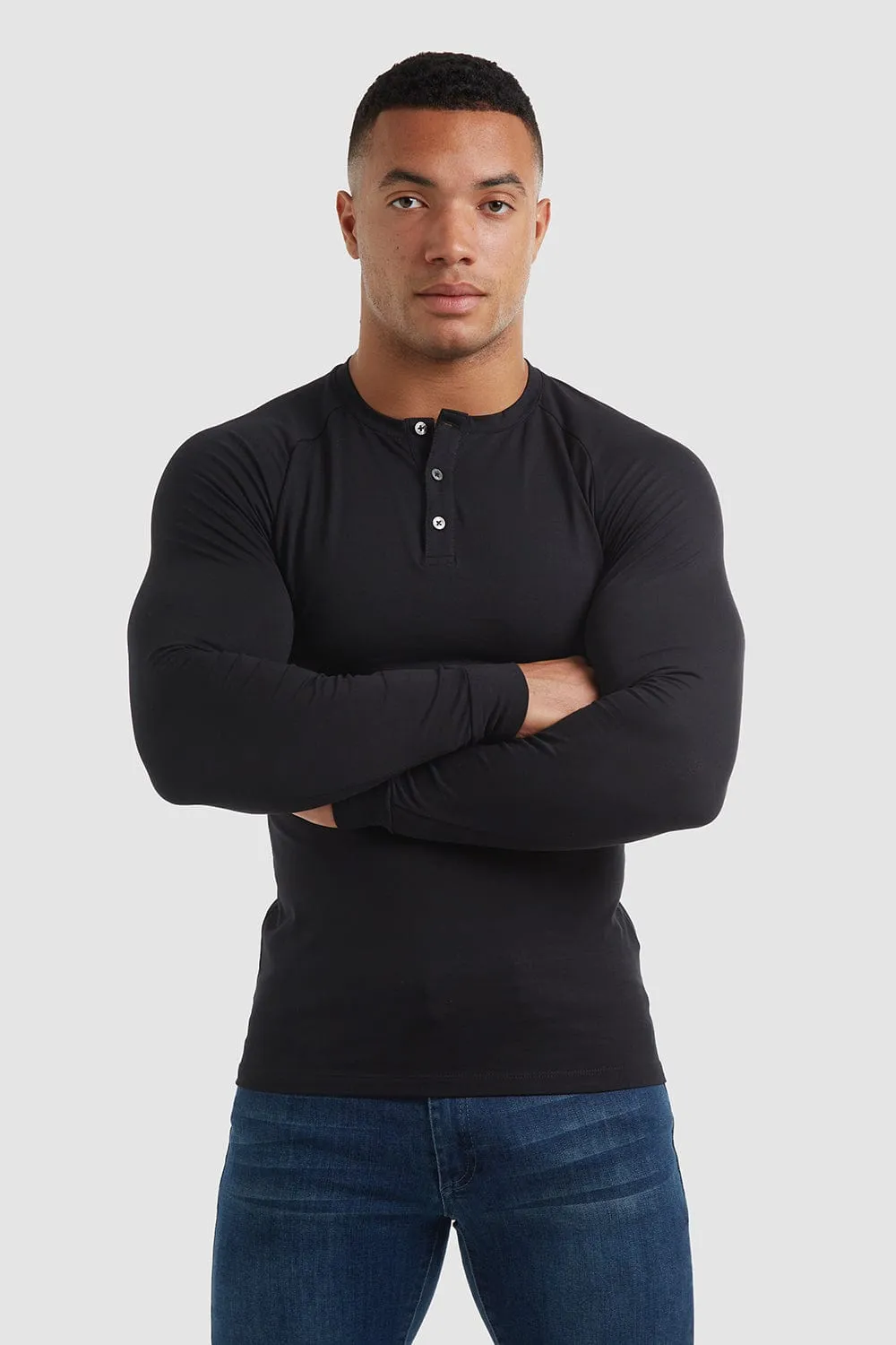 Long Sleeve Everyday Henley T-Shirt in Black