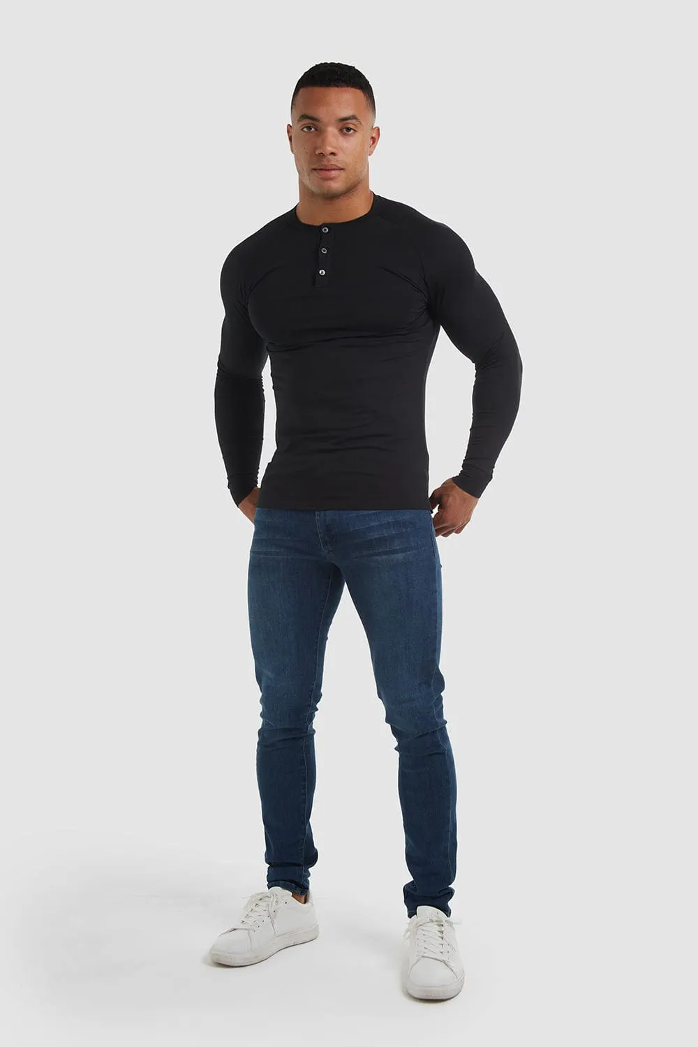 Long Sleeve Everyday Henley T-Shirt in Black