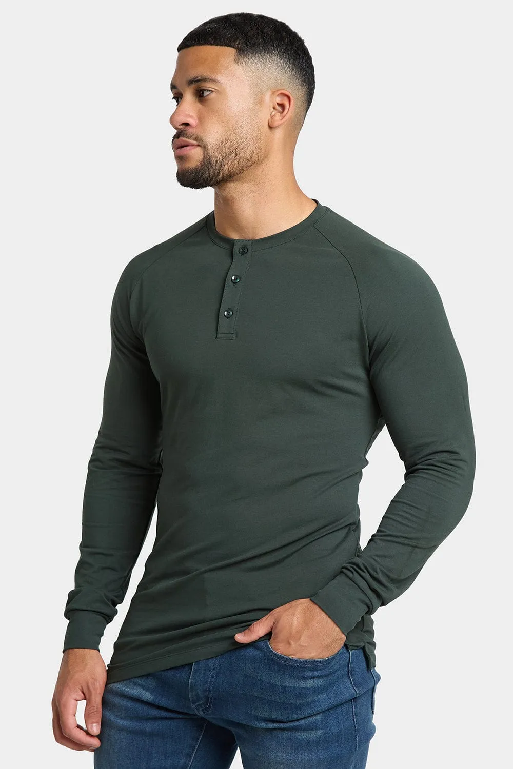 Long Sleeve Everyday Henley T-Shirt in Dark Forest