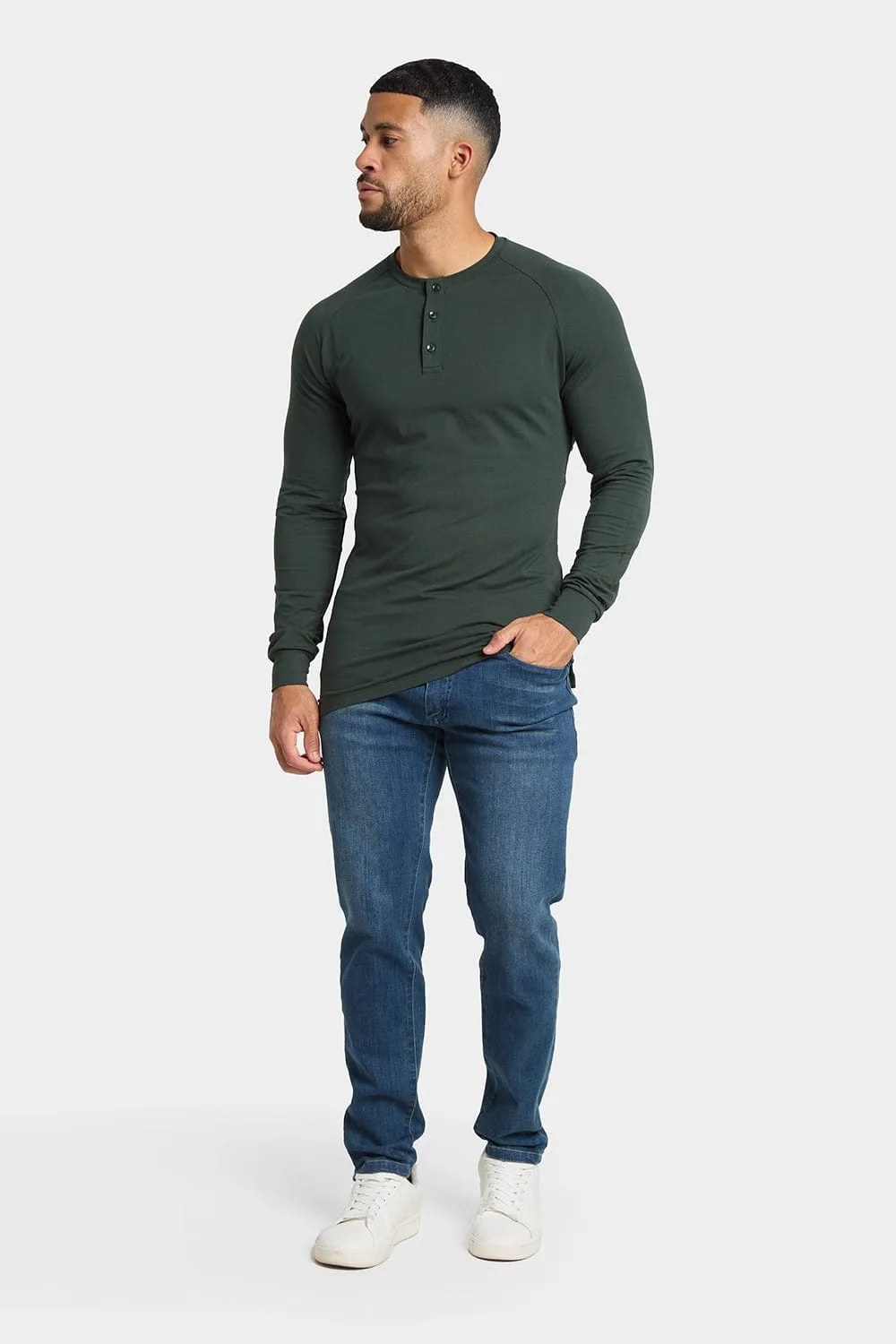 Long Sleeve Everyday Henley T-Shirt in Dark Forest