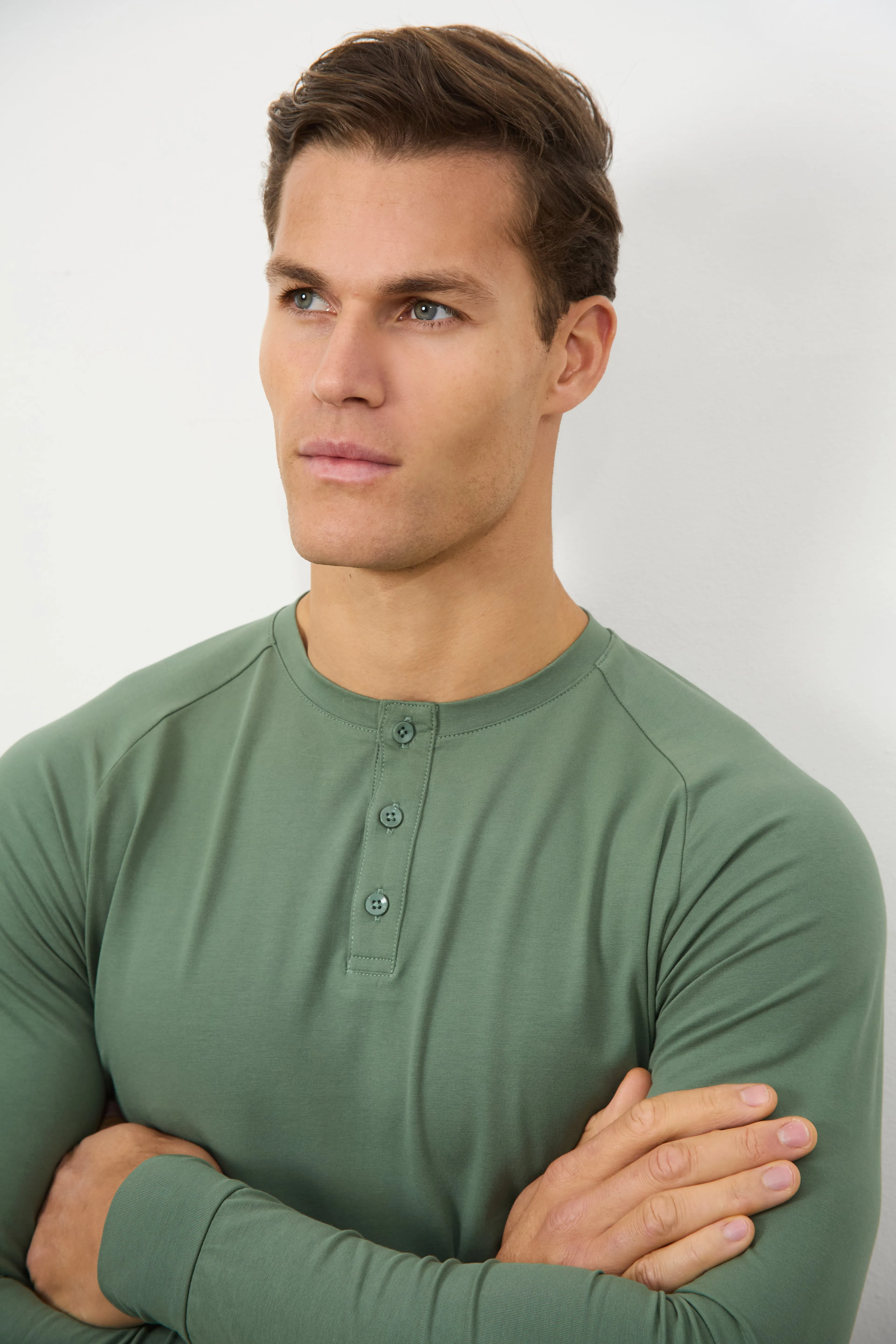 Long Sleeve Everyday Henley T-Shirt in Sage Green