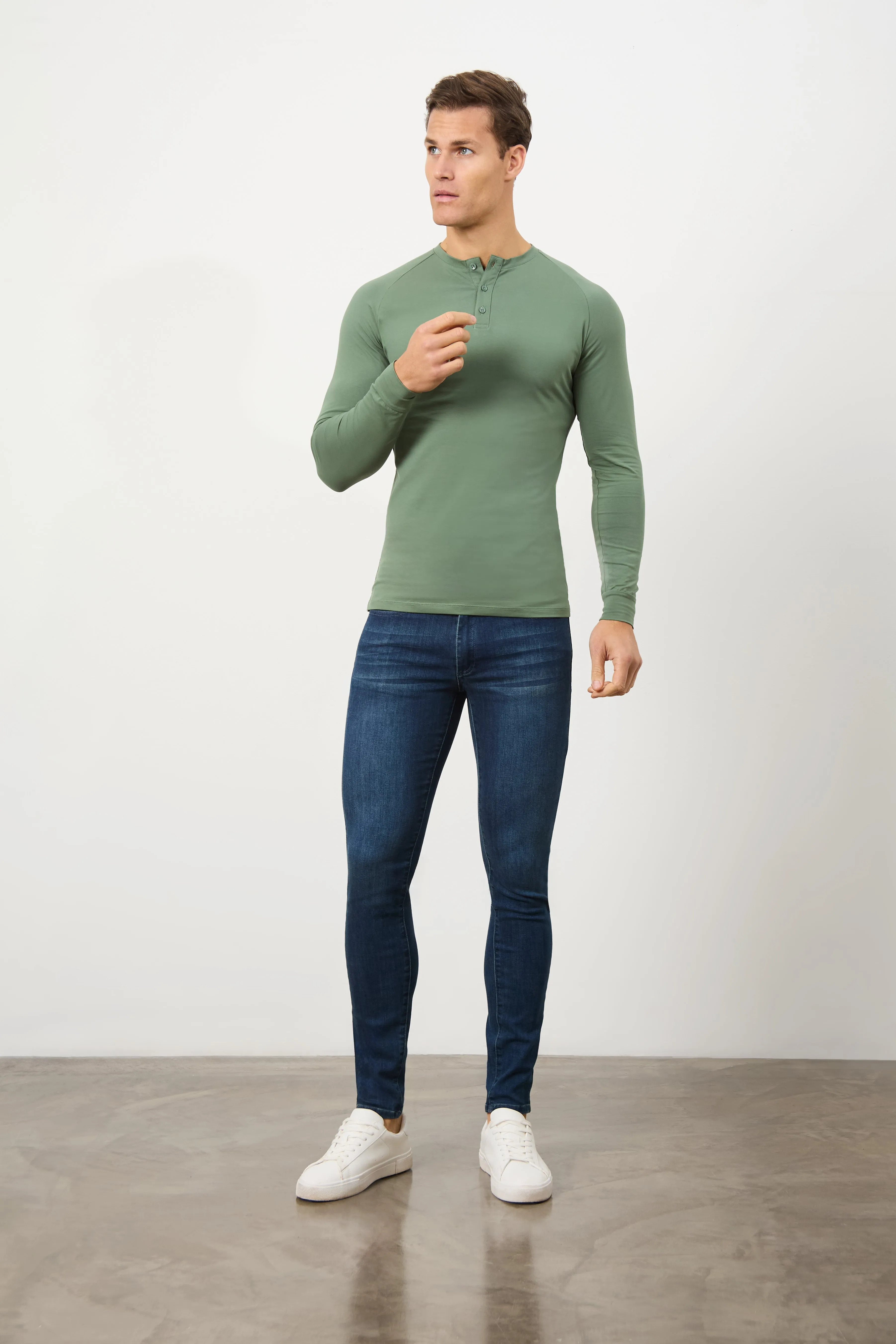 Long Sleeve Everyday Henley T-Shirt in Sage Green