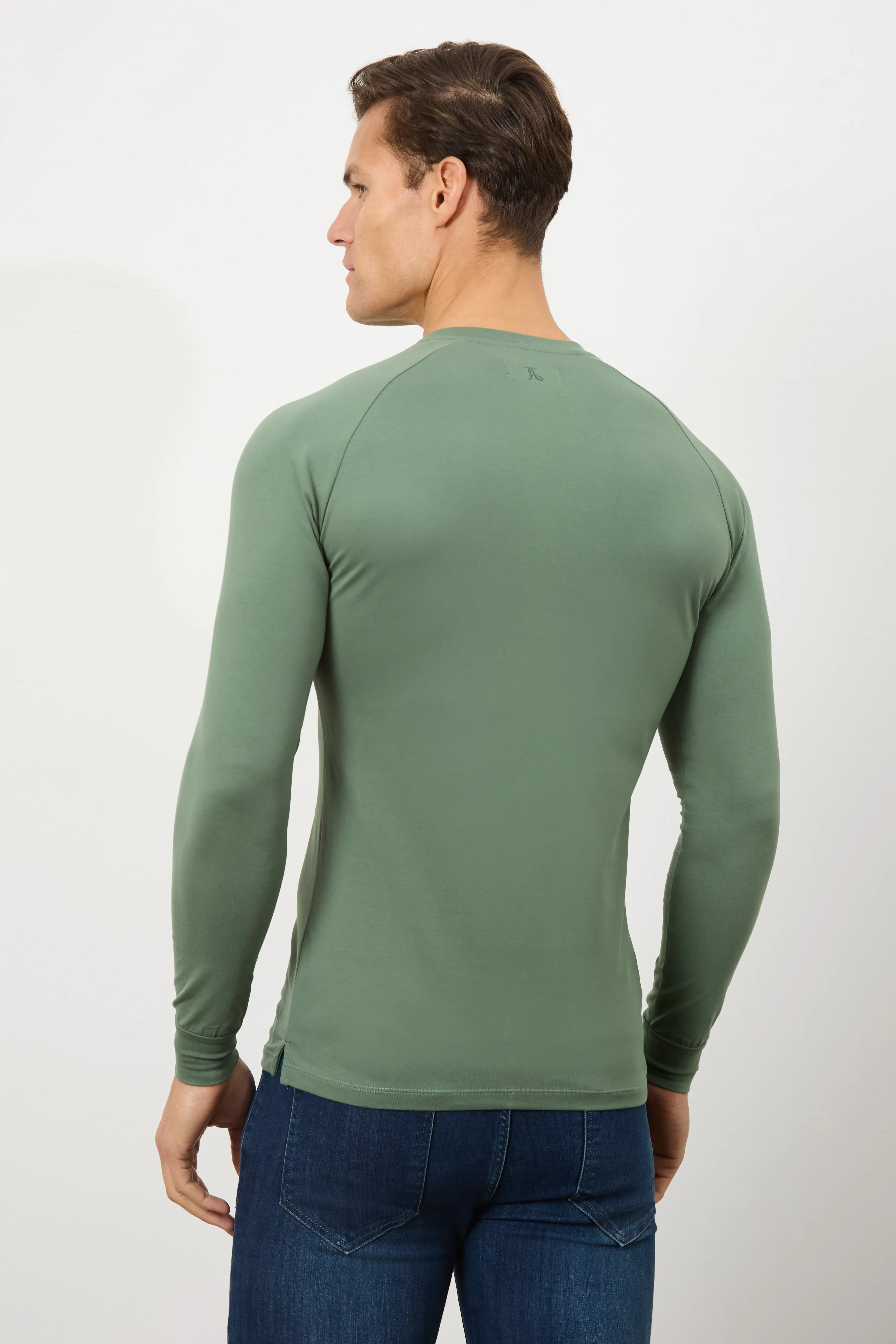 Long Sleeve Everyday Henley T-Shirt in Sage Green