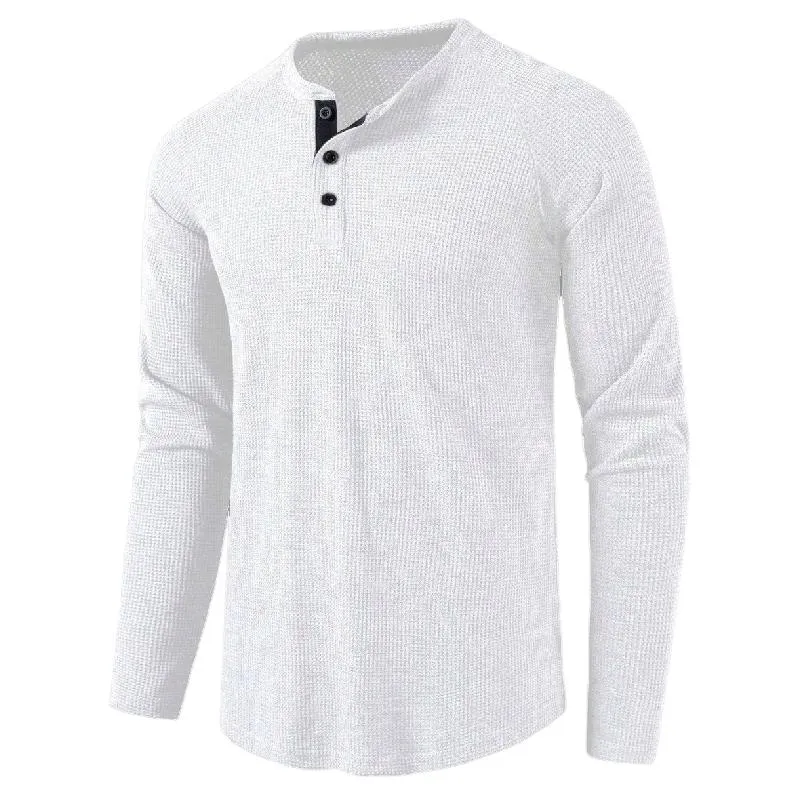 Men's All-match Solid Color Long-sleeved Henley Shirt 42688827F