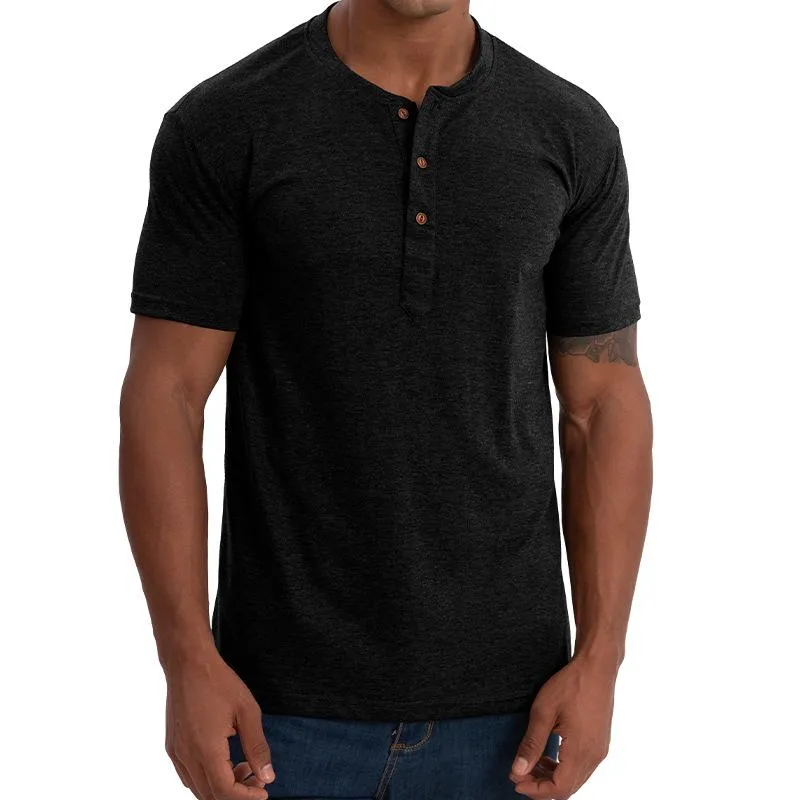 Men's Casual Solid Color Henley Neck Short Sleeve T-Shirt 91874710Y