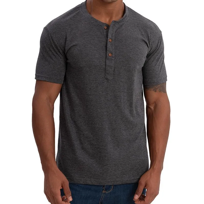 Men's Casual Solid Color Henley Neck Short Sleeve T-Shirt 91874710Y