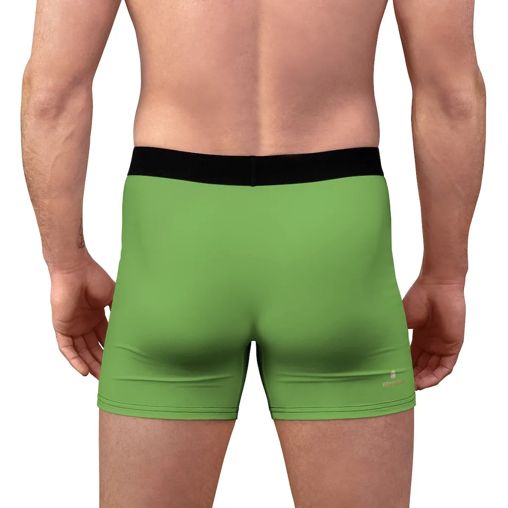 Men's Green  Boxer Briefs, Modern Solid Color Minimalist Basic Sexy Underwear For Men