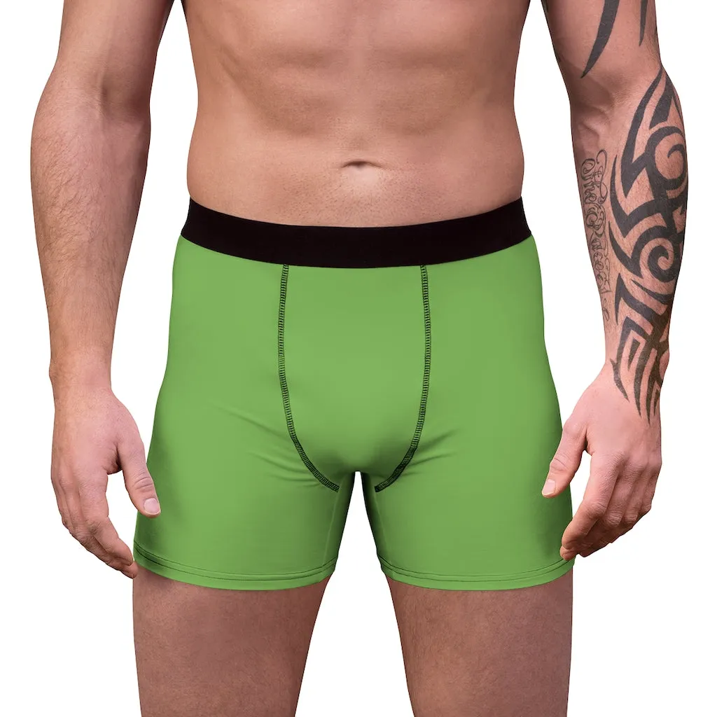 Men's Green  Boxer Briefs, Modern Solid Color Minimalist Basic Sexy Underwear For Men