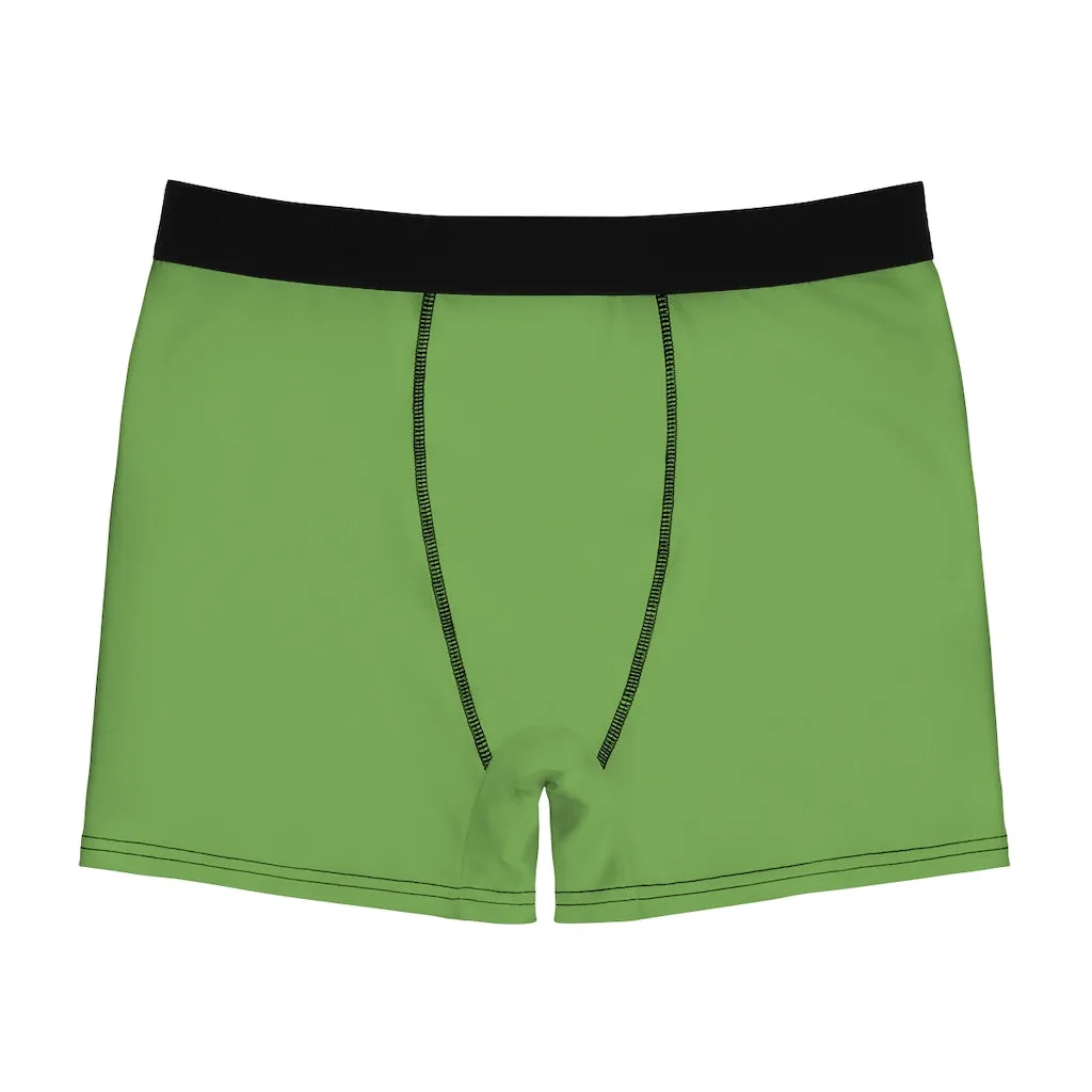 Men's Green  Boxer Briefs, Modern Solid Color Minimalist Basic Sexy Underwear For Men