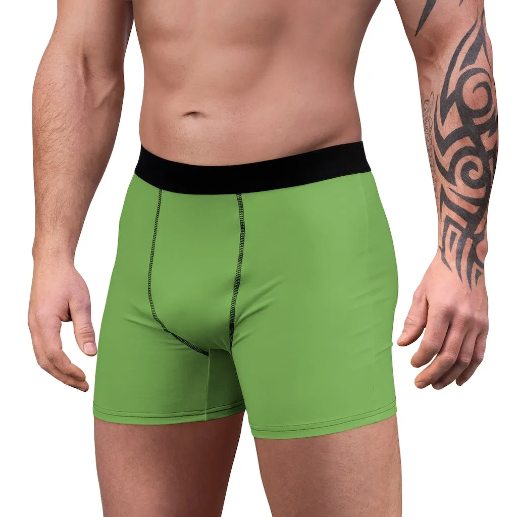 Men's Green  Boxer Briefs, Modern Solid Color Minimalist Basic Sexy Underwear For Men