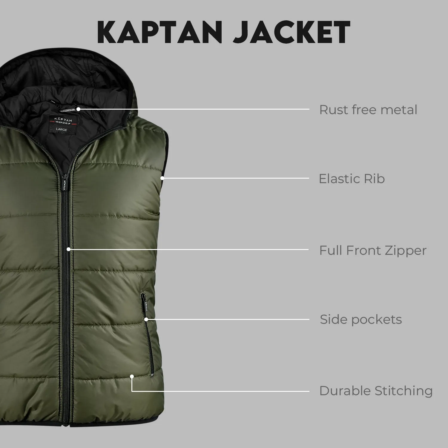 Mens Puffer Vest Hooded - Olive | Kaptan