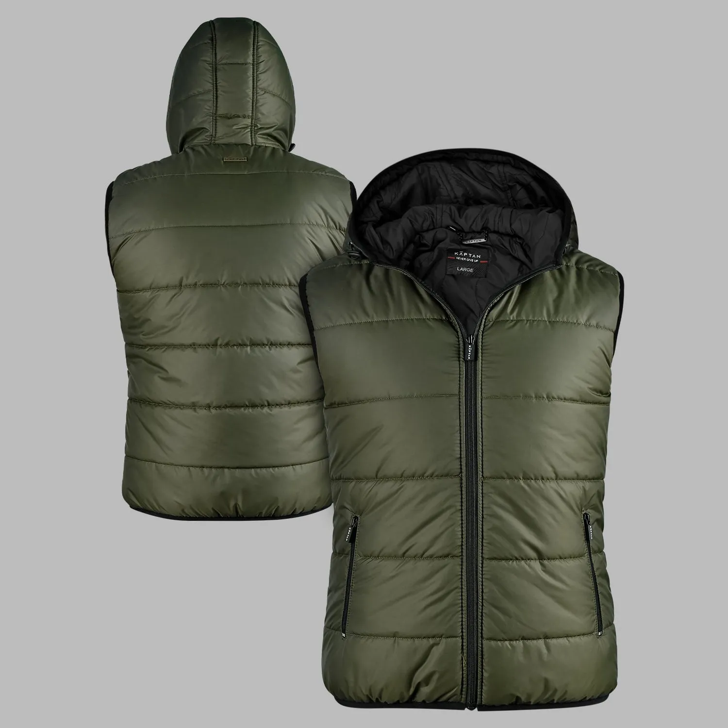 Mens Puffer Vest Hooded - Olive | Kaptan