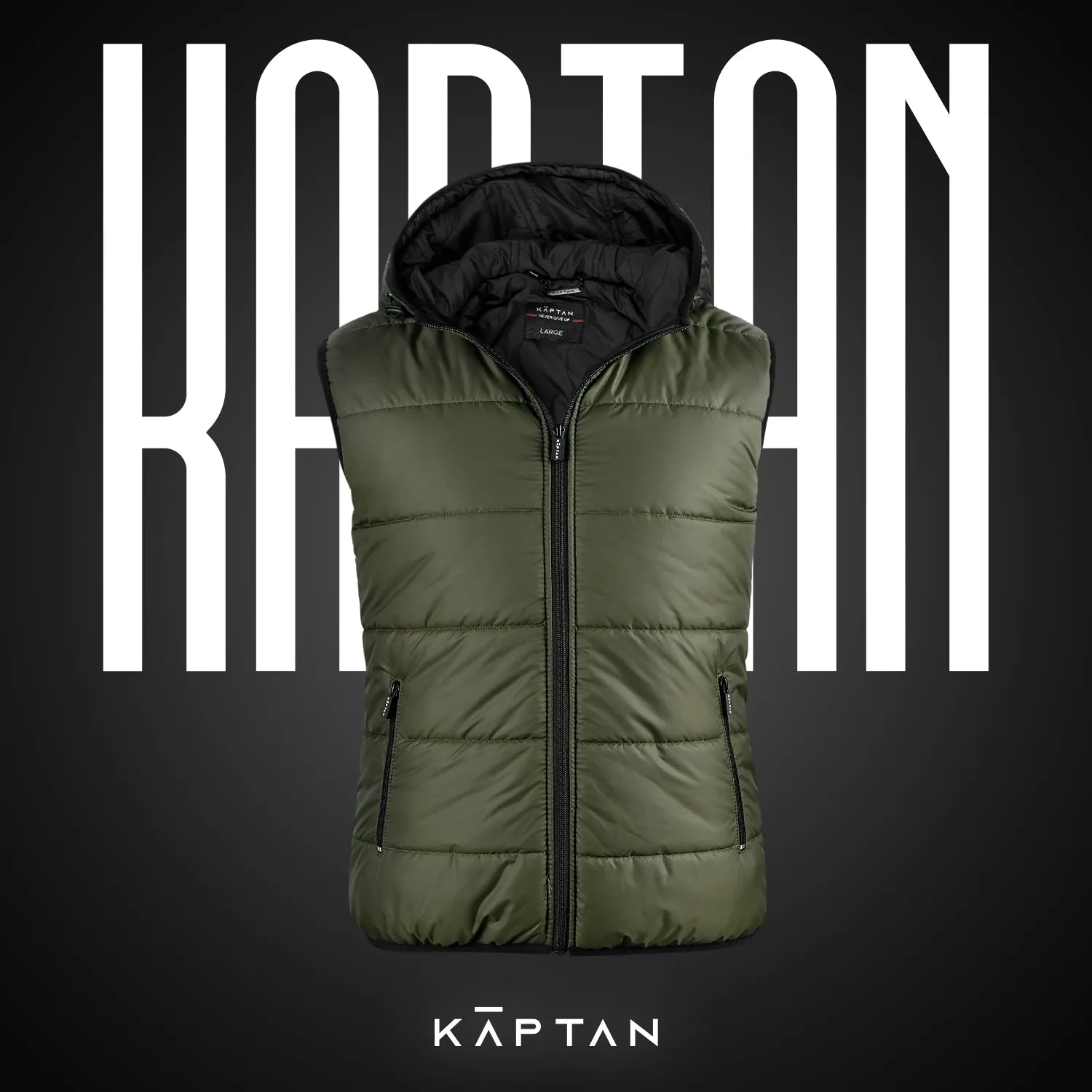 Mens Puffer Vest Hooded - Olive | Kaptan